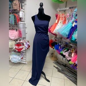 Size Large Navy Blue Bodycon One Shoulder Hem Prom Homecoming Gown Dress NWT